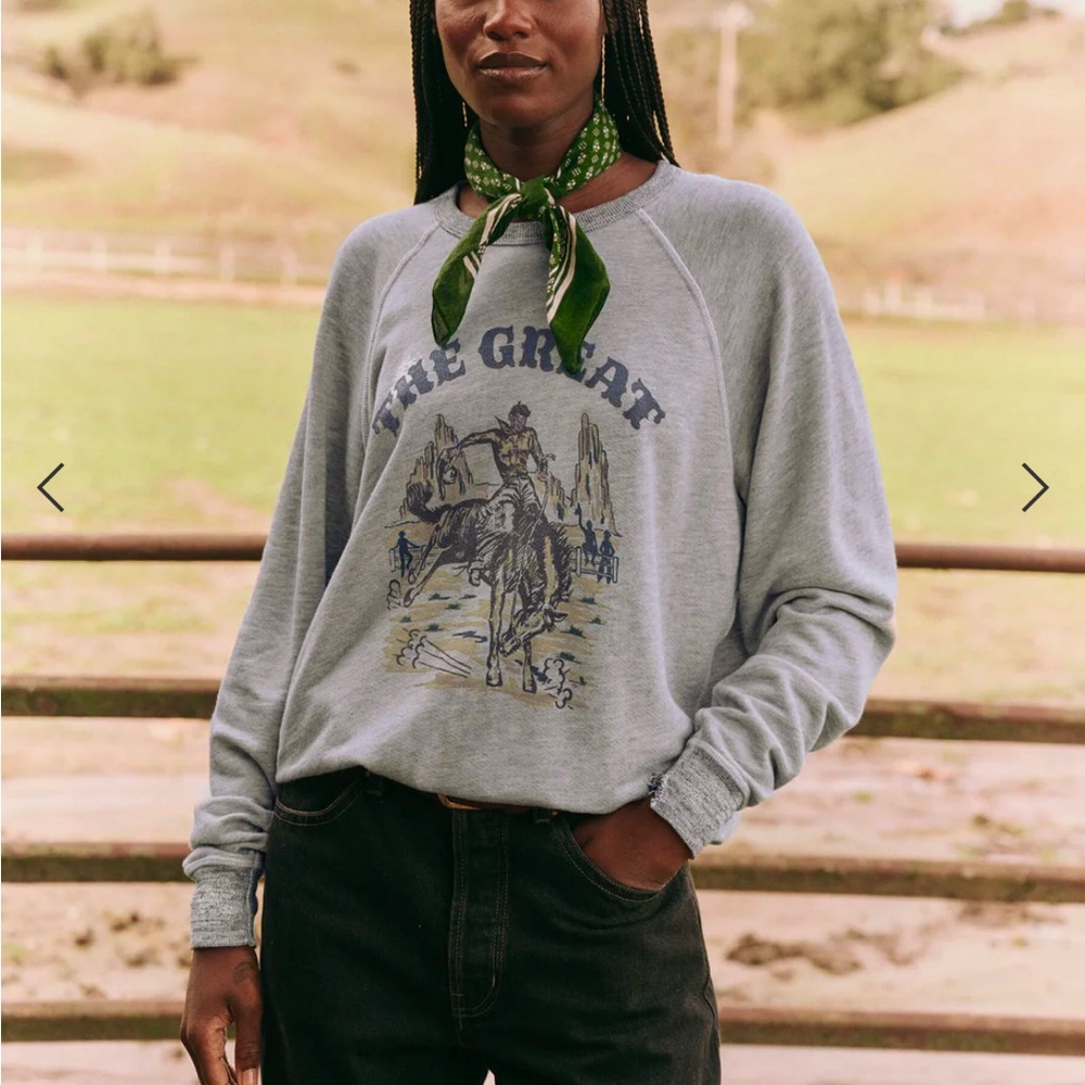 NWT The Great. College Sweatshirt with Rodeo Graphic Soft Heather Grey. Size 0.